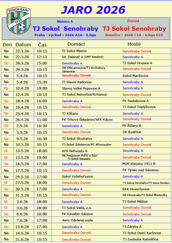 Rozpis zápasů jaro 2026